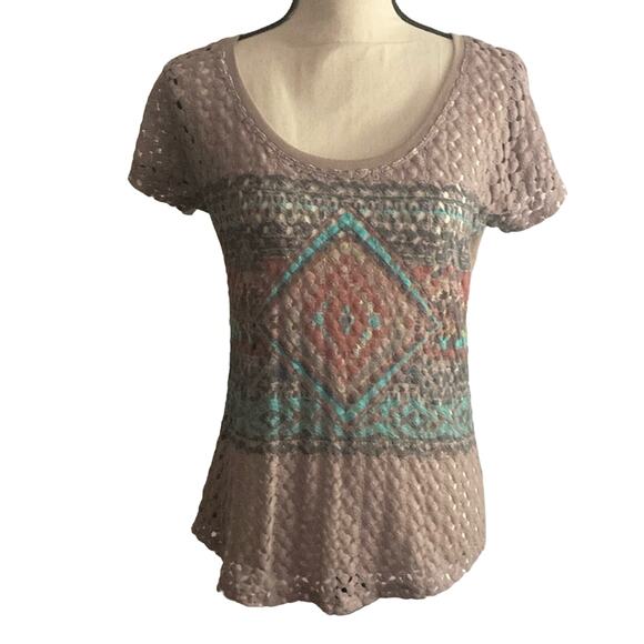 Maurices boho crochet front short sleeve tshirt small - Picture 2 of 10